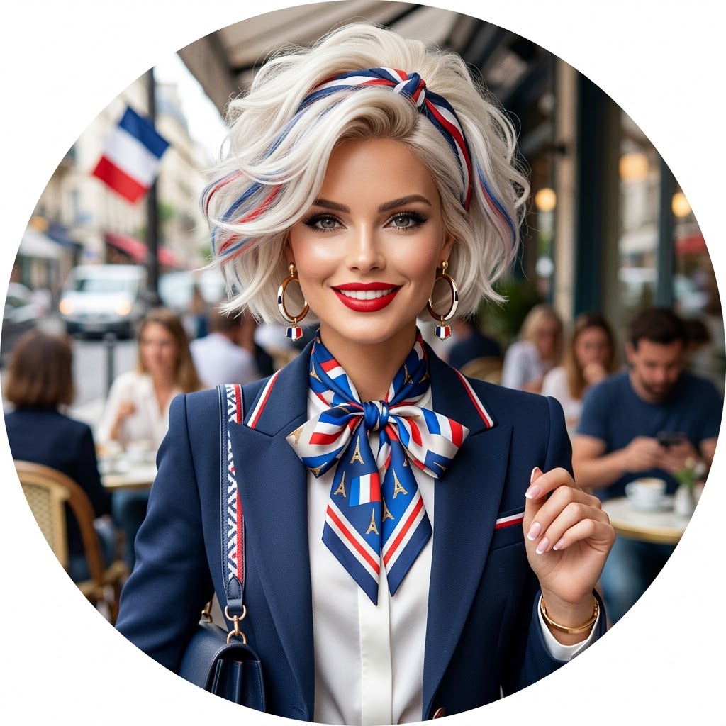 Marianne, mascotte de Mes Repères en France, portant une tenue bleu, blanc, rouge
